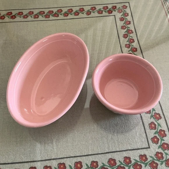Vintage Taylor Smith Taylor TST Genuine Oven Serve Ware Pink Bowls USA Set of 2 - Picture 14 of 15